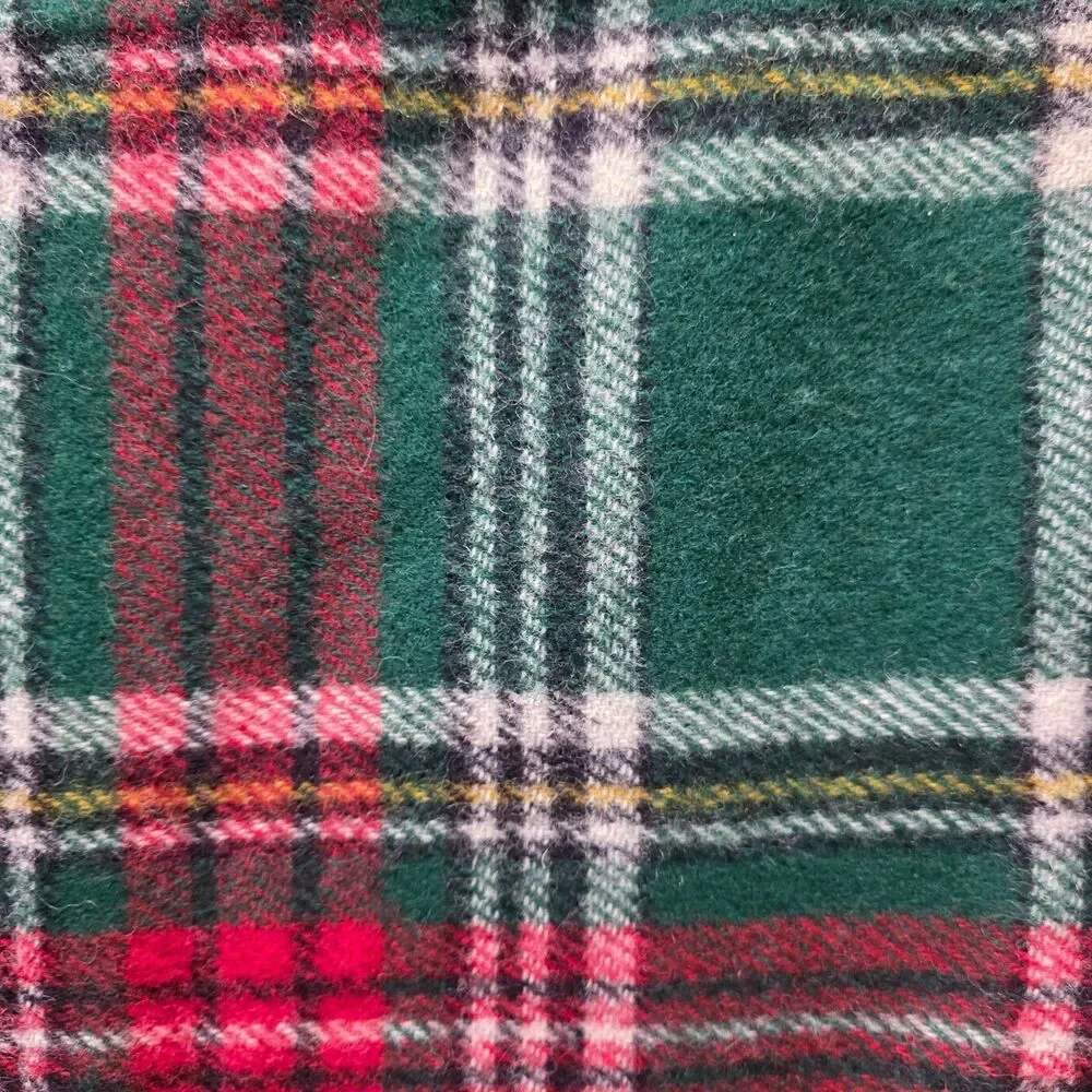 Vintage Troy Mills Plaid Wool Blend Throw Blanket 50x50 USA Made‎ Fringe Tartan